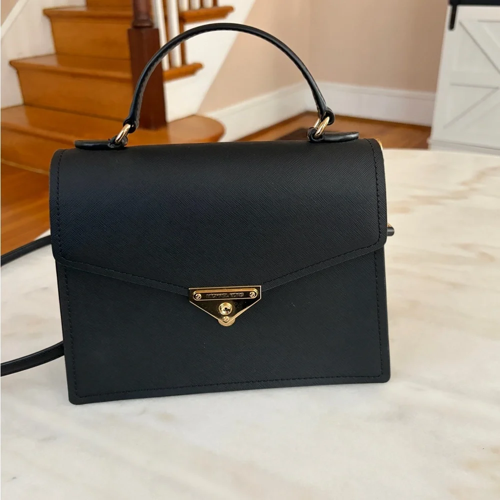 Michael Kors Black Leather Top-Handle Satchel with Gold Hardware - Picture 3 of 5